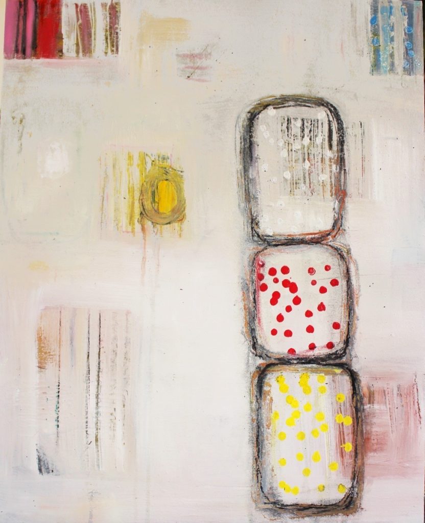 Ethel Vrana&nbsp;• <em>Dots and Stripes</em>&nbsp;• Oil on canvas&nbsp;• 16″×&nbsp;20″&nbsp;• $475.00