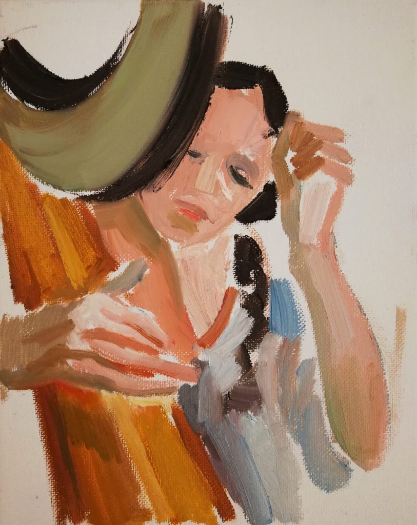 Irina Kassabova&nbsp;• <em>Harp Player III</em>&nbsp;• Oil on canvas&nbsp;• 8″×&nbsp;10″&nbsp;• $35.00
