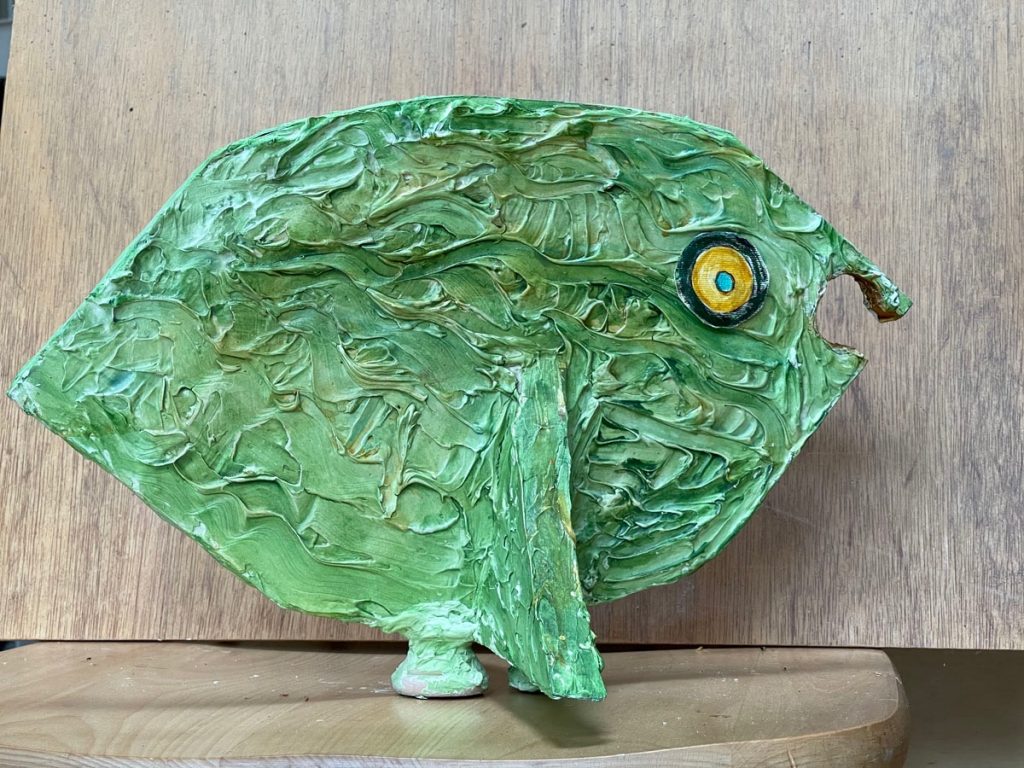 Mary Ann Bowman&nbsp;• <em>Fresh Fish</em>&nbsp;• Wood and acrylic&nbsp;• 14″×&nbsp;9″×&nbsp;7″&nbsp;• $275.00