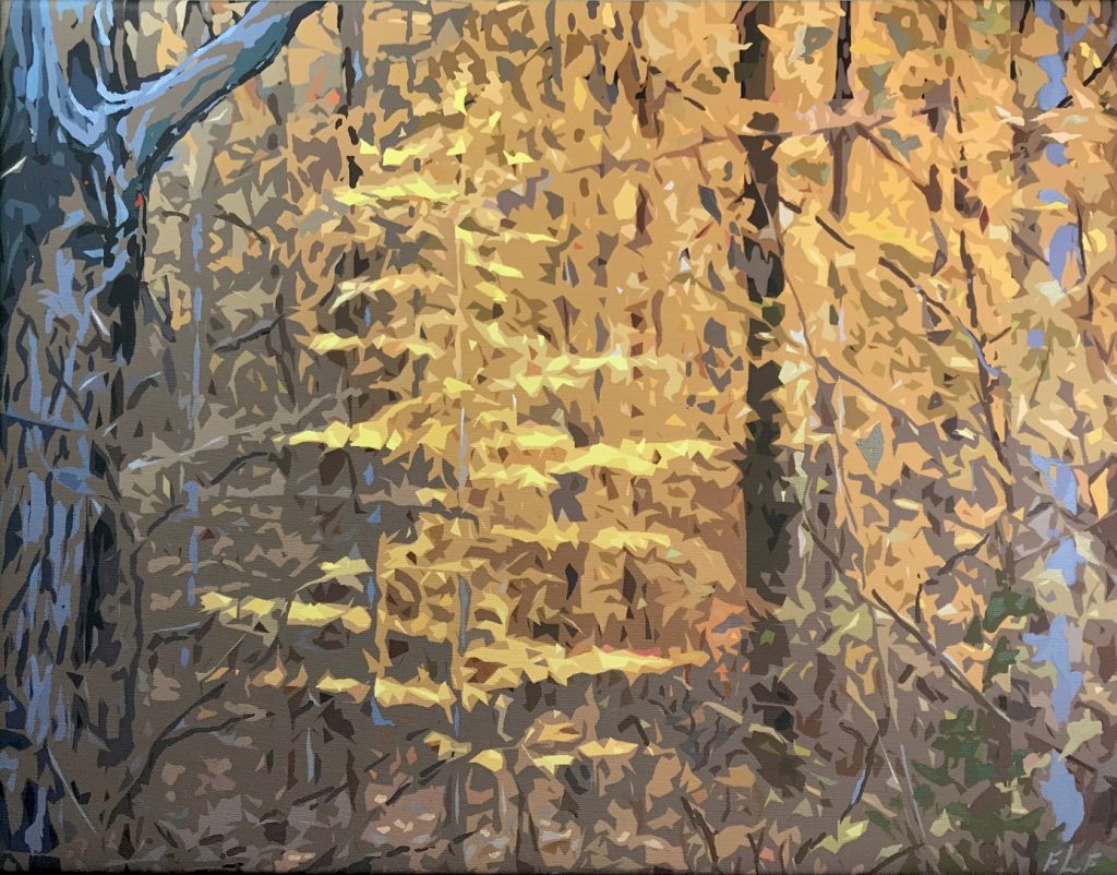 Frances Fawcett&nbsp;• <em>Glowing Beech</em>&nbsp;• Acrylic paint & Ultrachrome ink on canvas&nbsp;• 21½″×&nbsp;17½″&nbsp;• $650.00