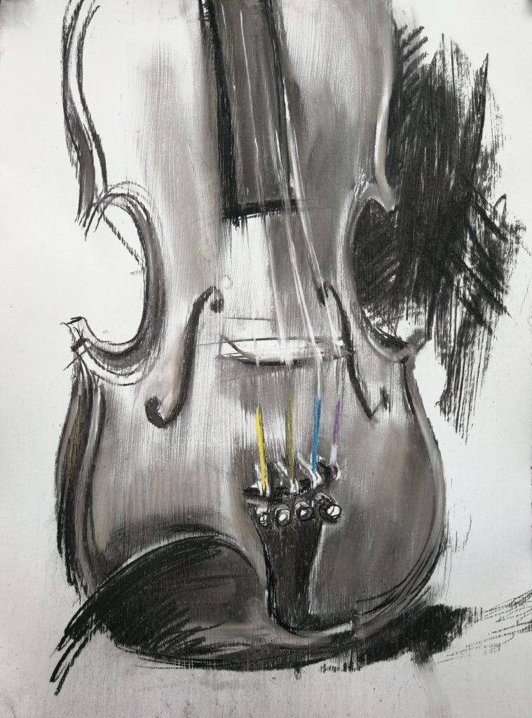 Irina Kassabova&nbsp;• <em>The Color of the Strings</em>&nbsp;• Charcoal and pastel&nbsp;• $450.00