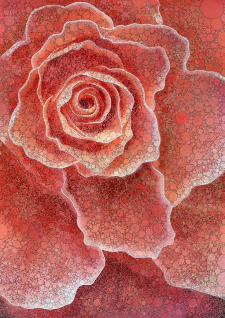 Daniel McPheeters&nbsp;• <em>Roseate Spiral</em>&nbsp;• Mixed media on panel&nbsp;• 17″×&nbsp;24″&nbsp;• $200.00