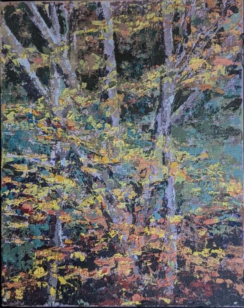 Diana Ozolins&nbsp;• <em>Chapman Road Vermont October</em>&nbsp;• Oil on canvas&nbsp;• 8″×&nbsp;10″&nbsp;• $50.00