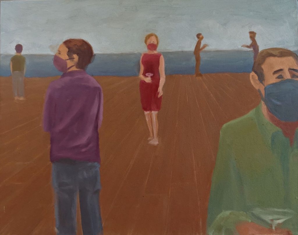 Diana Ozolins&nbsp;• <em>Social Distancing</em>&nbsp;• Oil on canvas&nbsp;• 20″×&nbsp;16″&nbsp;• $550.00