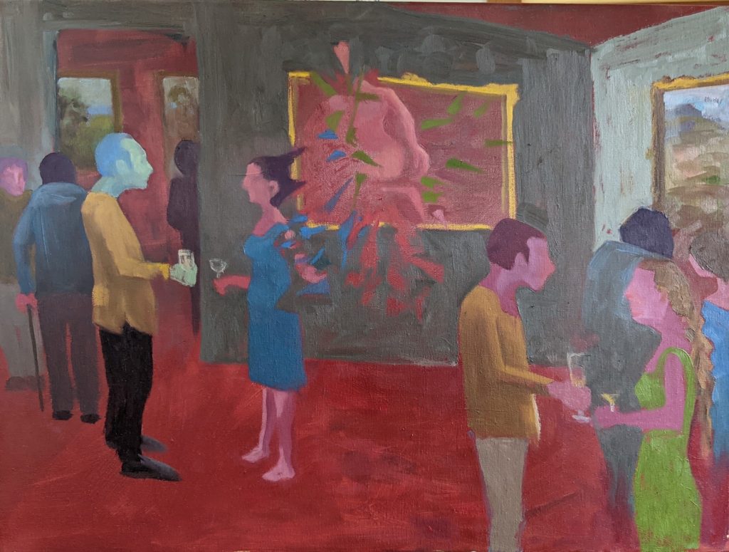Diana Ozolins&nbsp;• <em>Unwelcome Guests</em>&nbsp;• Oil on canvas&nbsp;• 24″×&nbsp;18″&nbsp;• $650.00