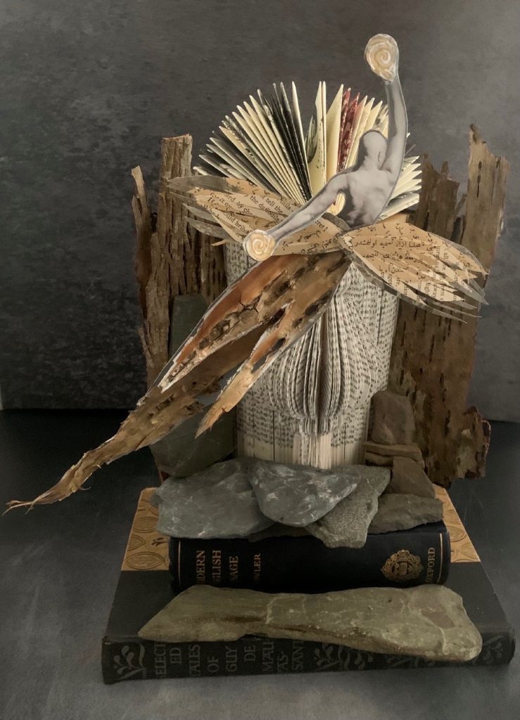 Teresa Yatsko&nbsp;• <em>Beyond Her Malignancy</em>&nbsp;• Altered book&nbsp;• 14″×&nbsp;10″×&nbsp;12″&nbsp;• $250.00