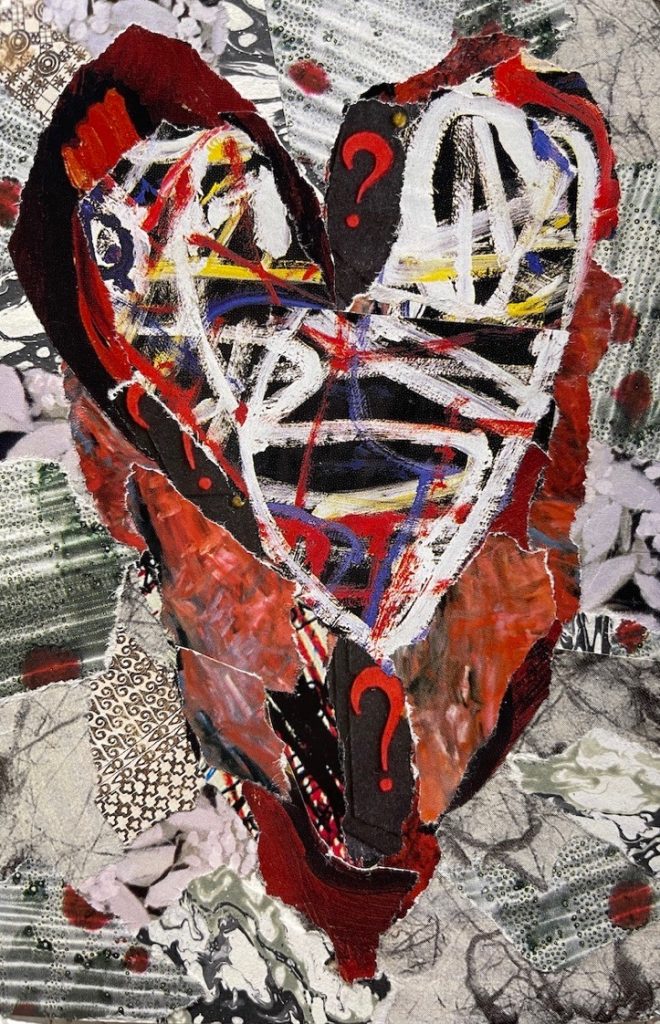 Patricia Brown&nbsp;• <em>Love, 167</em>&nbsp;• Original paper collage  &nbsp;• 8″×&nbsp;10″&nbsp;• $95.00