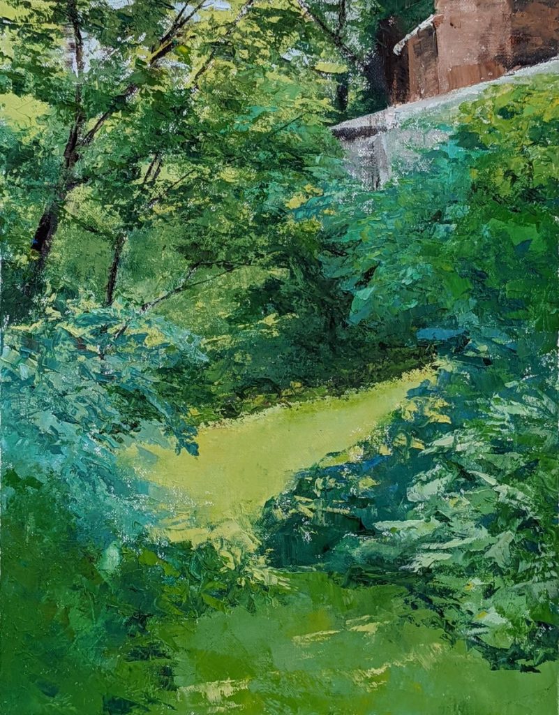 Diana Ozolins&nbsp;• <em>My Backyard, Looking South</em>&nbsp;• Oil on canvas&nbsp;• 14″×&nbsp;18″&nbsp;• $550.00