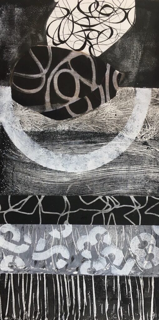 Carol Spence&nbsp;• <em>Studio Totem 3</em>&nbsp;• Mixed media&nbsp;• 15″×&nbsp;22″&nbsp;• $225.00<a class="purchase" href="https://state-of-the-art-gallery.square.site/product/carol-spence-studio-totem-3/1282" target="_blank">Buy</a>