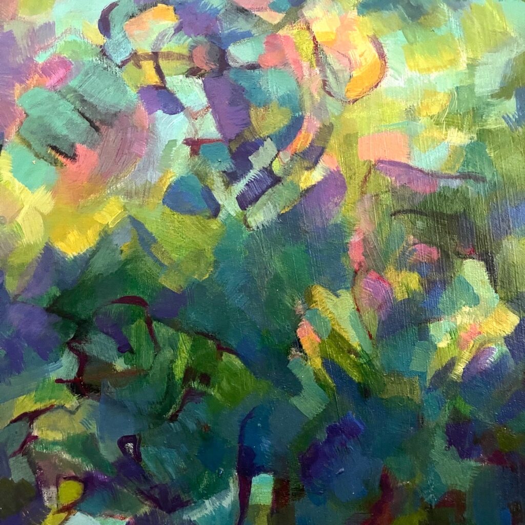 Patricia Brown&nbsp;• <em>Passages 14b, Swirls</em>&nbsp;• Acrylic paint on paper mounted on wood panel&nbsp;• 8″×&nbsp;8″&nbsp;• $195.00