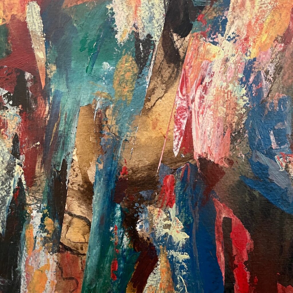 Patricia Brown&nbsp;• <em>Passages 2a, Cerulean Blue Deep Dive</em>&nbsp;• Acrylic paint on paper mounted on wood panel&nbsp;• 8″×&nbsp;8″&nbsp;• $195.00