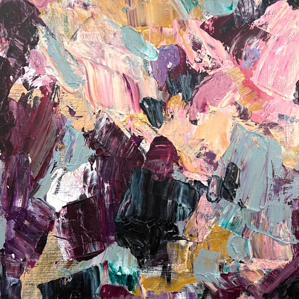Patricia Brown&nbsp;• <em>Passages 3a, Quinacridone Red Delight</em>&nbsp;• Acrylic paint on paper mounted on wood panel&nbsp;• 8″×&nbsp;8″&nbsp;• $195.00