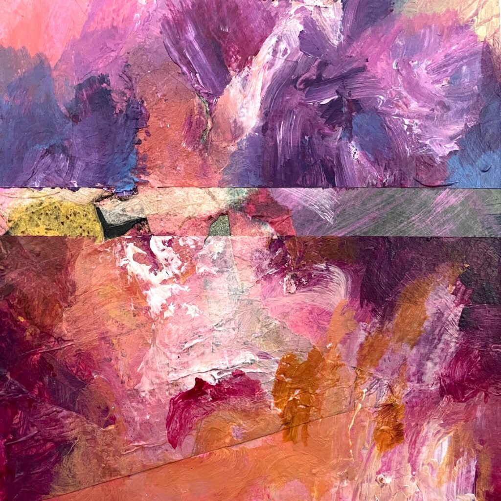 Patricia Brown&nbsp;• <em>Passages 5b, Pyrole Burst</em>&nbsp;• Acrylic paint on paper mounted on wood panel&nbsp;• 8″×&nbsp;8″&nbsp;• $195.00