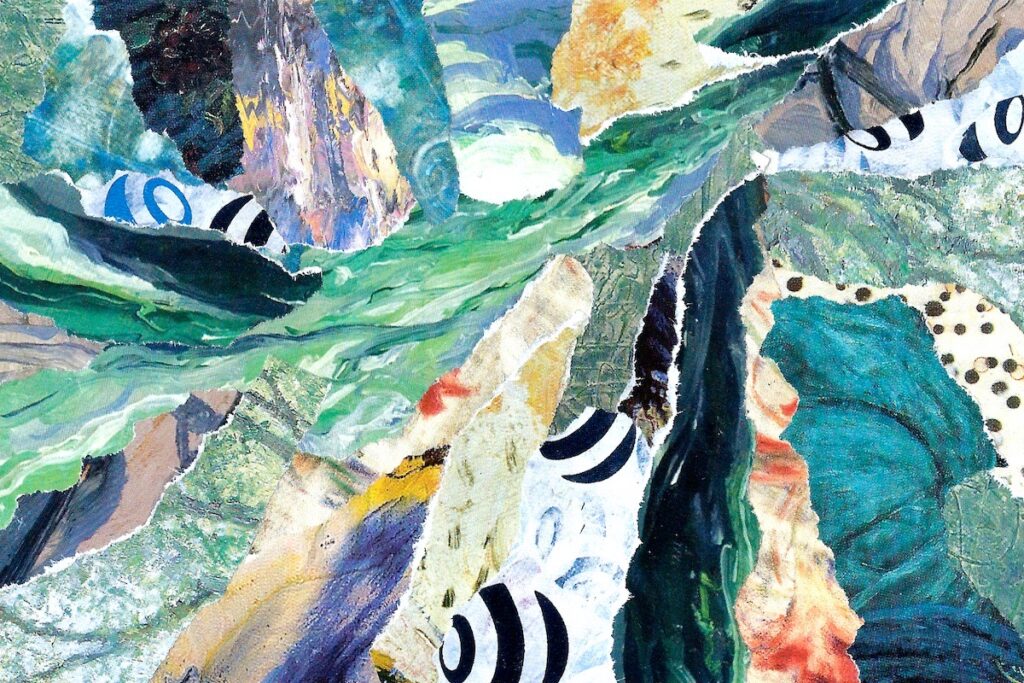 Patricia Brown&nbsp;• <em>Passage Collage 151</em>&nbsp;• Paper collage&nbsp;• 10″×&nbsp;8″&nbsp;• $95.00