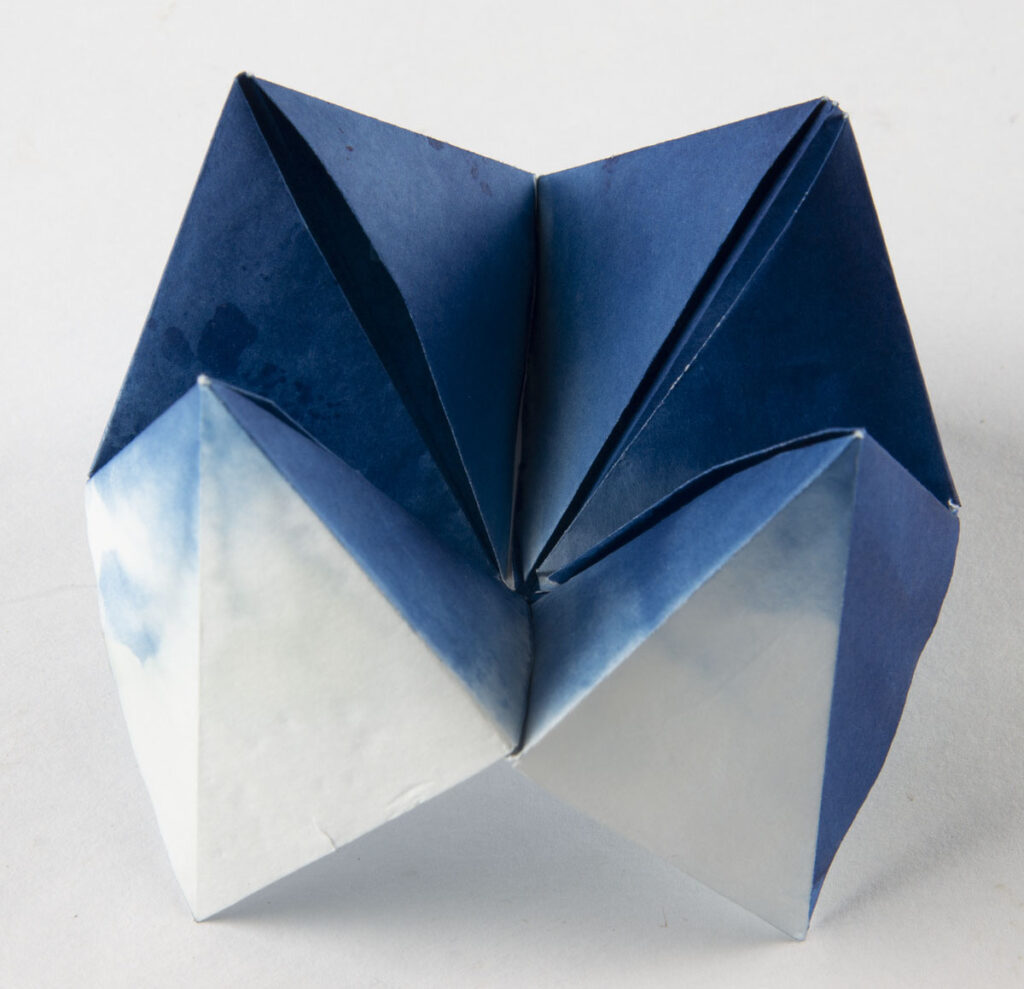 Christine Chin&nbsp;• <em>Fortune #2</em>&nbsp;• Hand coated cyanotype with origami folding&nbsp;• 8½″×&nbsp;8½″&nbsp;• $25.00