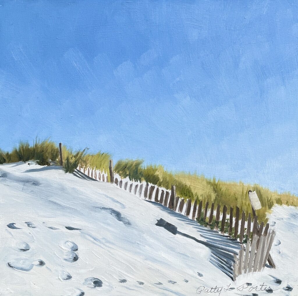 Patty L Porter&nbsp;• <em>Stone Harbor Shadows</em>&nbsp;• Oil on board&nbsp;• 9″×&nbsp;9″&nbsp;• $75.00