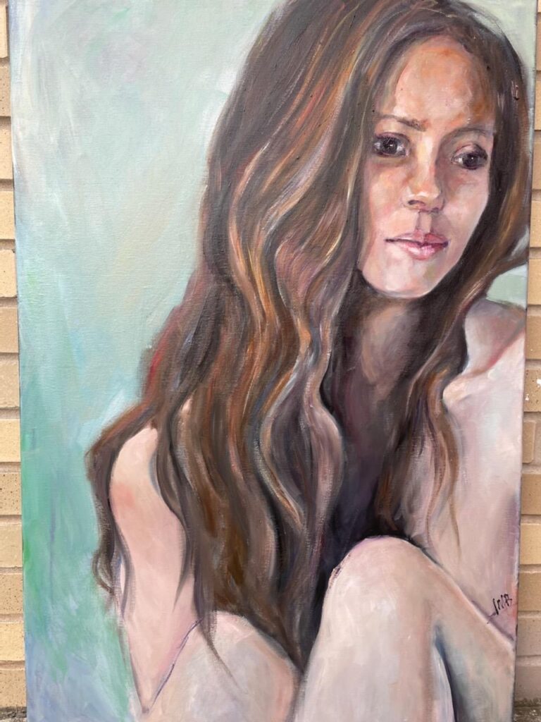 Jean Burlingame&nbsp;• <em>Silent Regret</em>&nbsp;• Oil on canvas&nbsp;• 30″×&nbsp;38″&nbsp;• $375.00