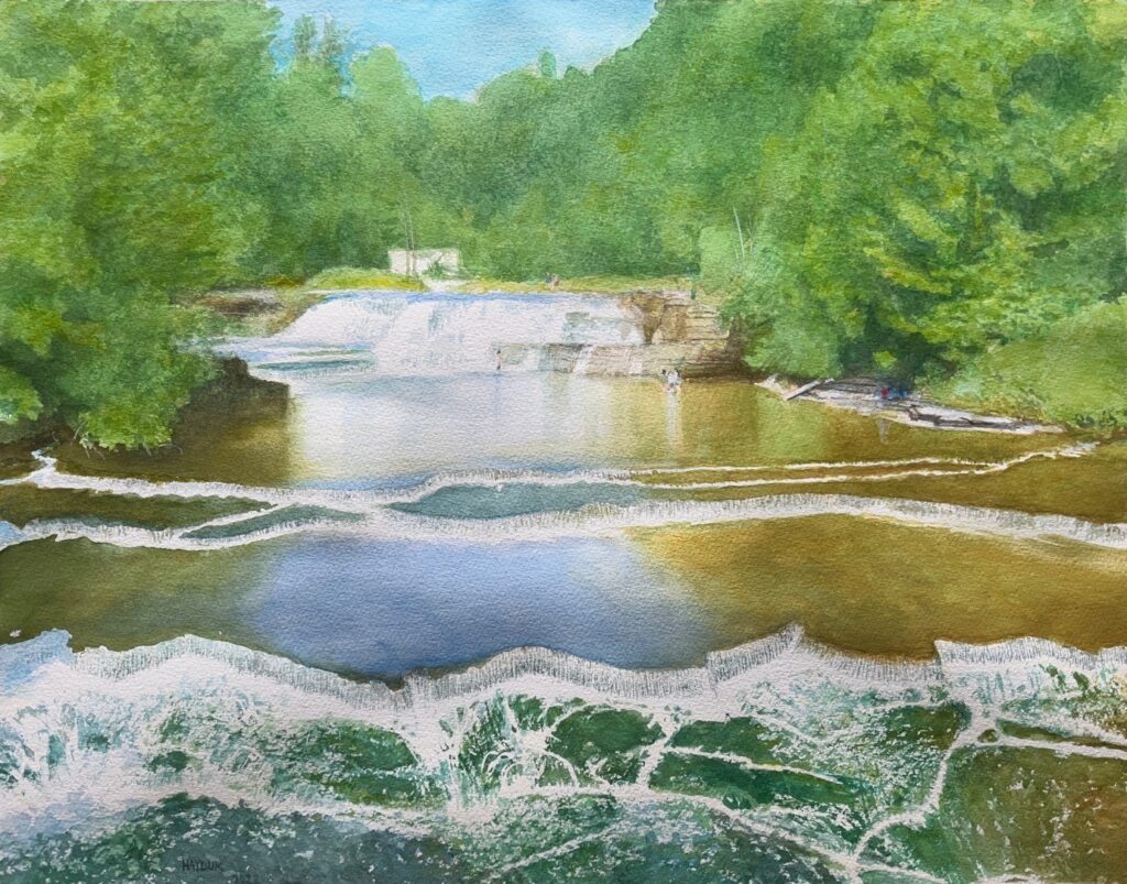 David Hayduk&nbsp;• <em>Wiscoy Falls</em>&nbsp;• Watercolor on paper&nbsp;• 14¼″×&nbsp;18¼″&nbsp;• $1,000.00