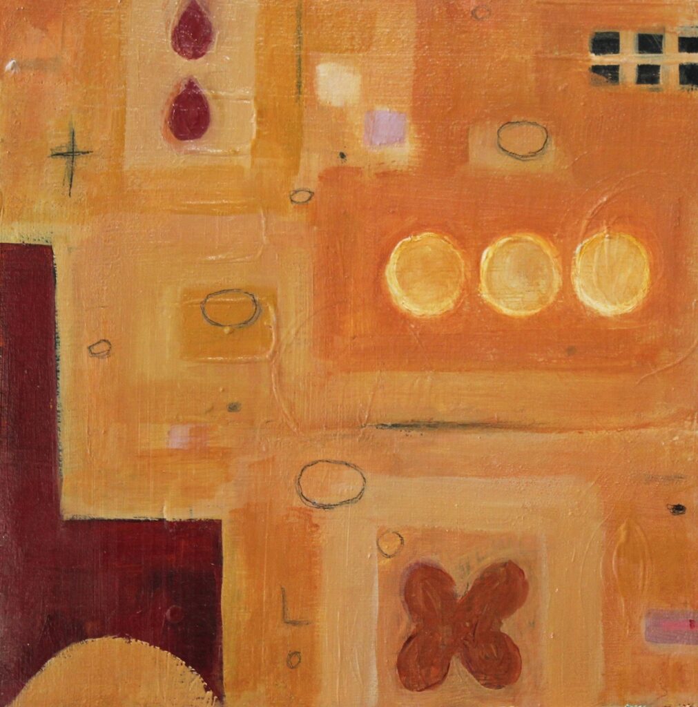 Ethel Vrana&nbsp;• <em>Abstract Forms</em>&nbsp;• Acrylic on wood panel&nbsp;• 12″×&nbsp;12″&nbsp;• $225.00