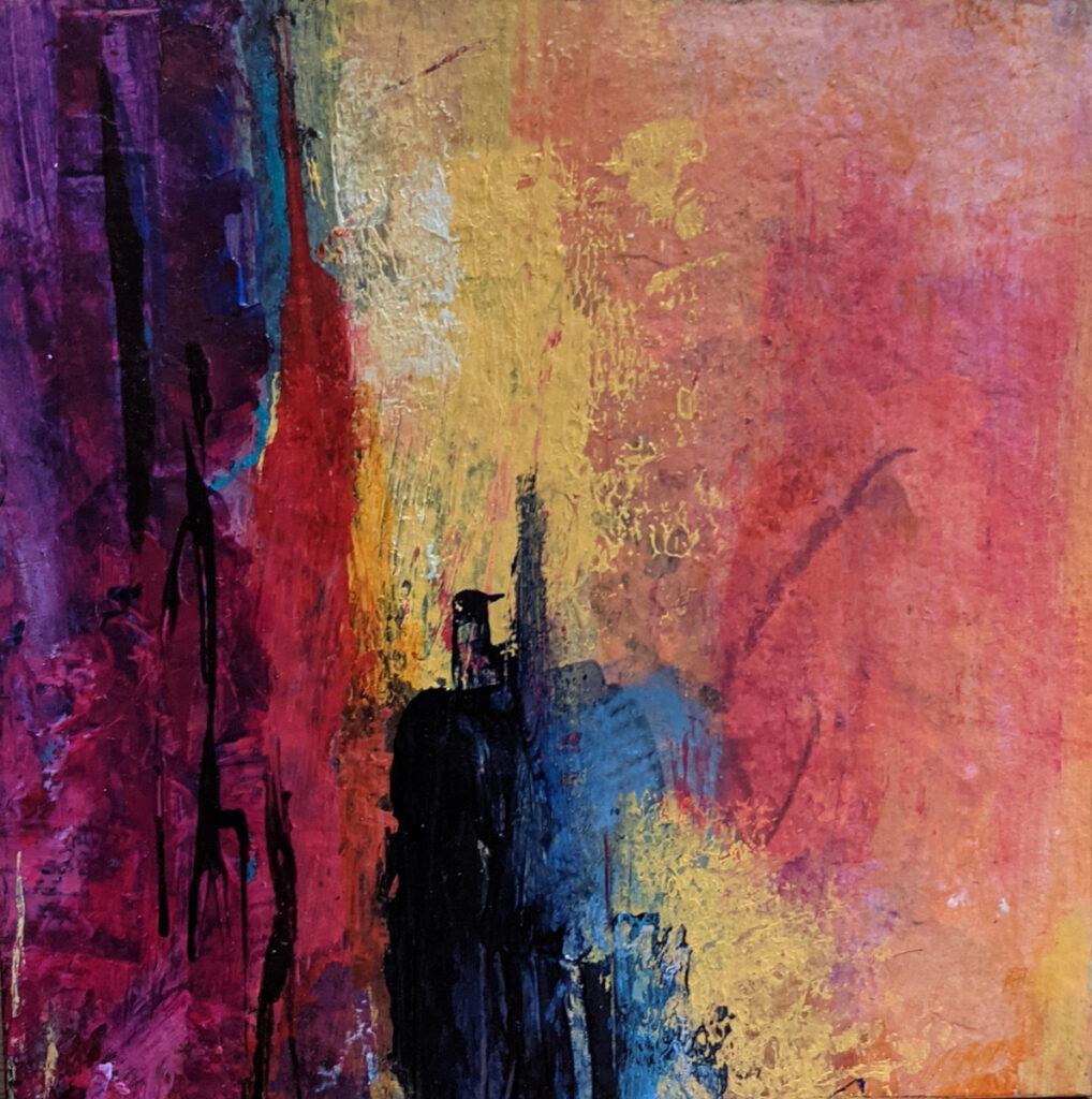 Barbara Behrmann&nbsp;• <em>Paroxysm #1</em>&nbsp;• Acrylic on wood block&nbsp;• 6″×&nbsp;6″×&nbsp;1½″&nbsp;• $75.00