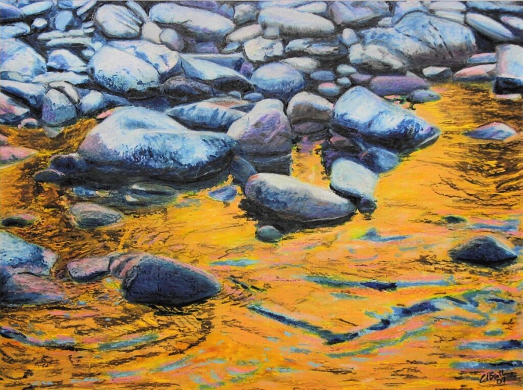 Ed Brothers&nbsp;• <em>Blue Rocks</em>&nbsp;• Oil pastel&nbsp;• 11½″×&nbsp;8½″&nbsp;• NFS