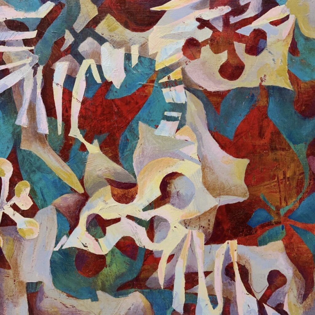 Patricia Brown&nbsp;• <em>Floral Triptych 1 of 3</em>&nbsp;• Acrylic on wood panel&nbsp;• 12″×&nbsp;12″&nbsp;• $200.00