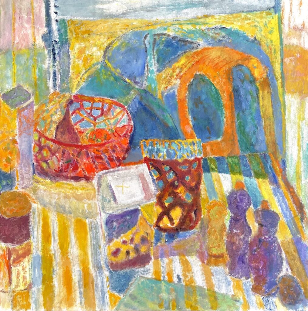 Vincent Joseph&nbsp;• <em>Table and Bathrobe</em>&nbsp;• Acrylic&nbsp;• 24″×&nbsp;24″&nbsp;• $1,800.00