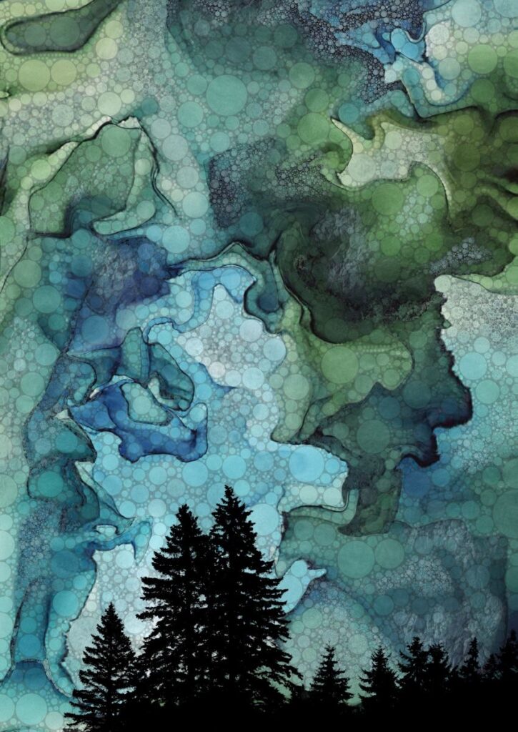 Daniel McPheeters&nbsp;• <em>Atmospheric Turbulence</em>&nbsp;• Mixed media on panel&nbsp;• 17″×&nbsp;24″&nbsp;• $200.00