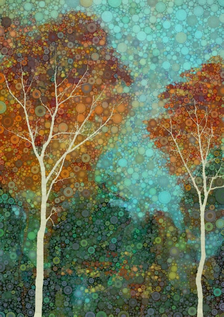Daniel McPheeters&nbsp;• <em>Exuberant Autumn</em>&nbsp;• Mixed media on panel&nbsp;• 17″×&nbsp;24″&nbsp;• $200.00