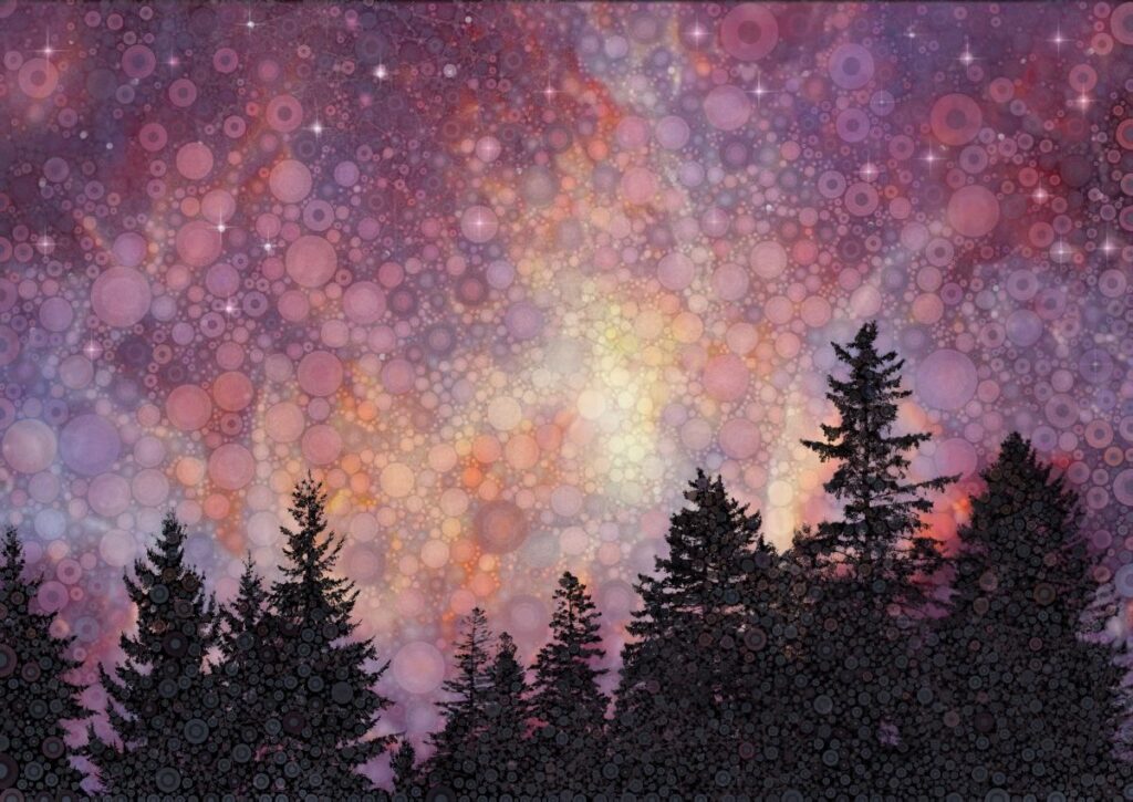 Daniel McPheeters&nbsp;• <em>Boreal Forest</em>&nbsp;• Mixed media on panel&nbsp;• 17″×&nbsp;24″&nbsp;• $200.00