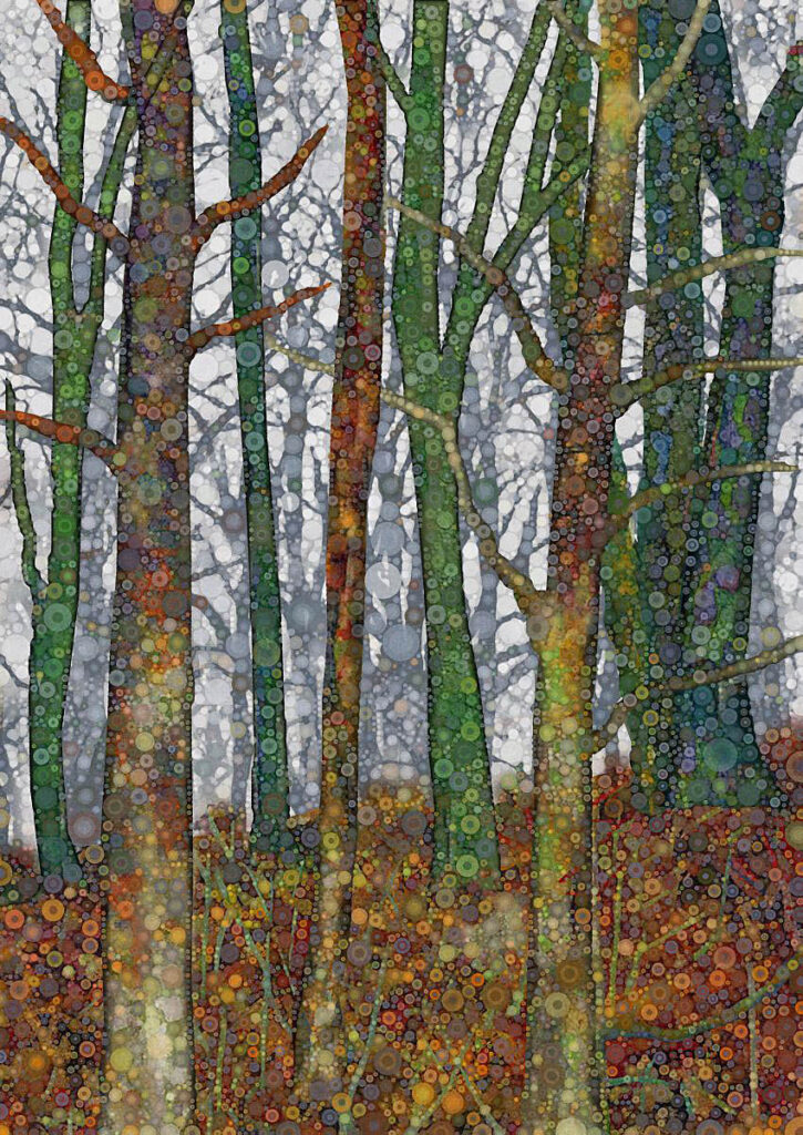 Daniel McPheeters&nbsp;• <em>Eastern Hardwood</em>&nbsp;• Mixed media on panel&nbsp;• 17″×&nbsp;24″&nbsp;• $200.00