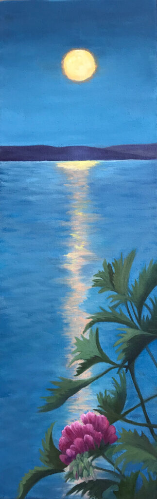 Patty L Porter&nbsp;• <em>Summer Moon Rise</em>&nbsp;• Oil on canvas&nbsp;• 24″×&nbsp;8″&nbsp;• $350.00