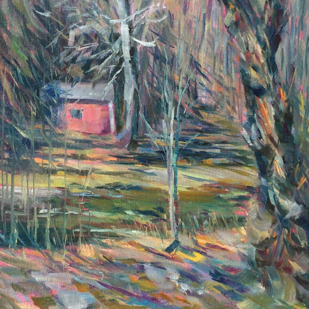 Hsiao-Pei Yang&nbsp;• <em>Forest Home Spring</em>&nbsp;• Oil on canvas&nbsp;• 14″×&nbsp;14″&nbsp;• $500.00