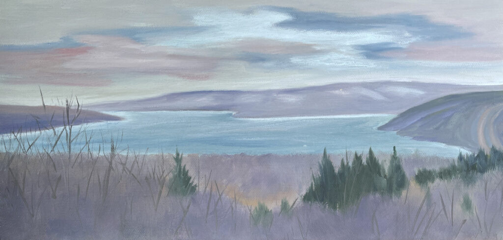 Patty L Porter&nbsp;• <em>South Hill ~ Cayuga Winter I</em>&nbsp;• Oil on canvas&nbsp;• 16″×&nbsp;8″&nbsp;• $200.00