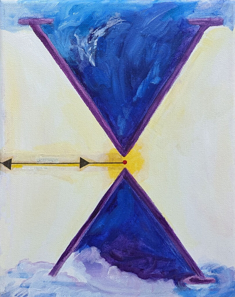 Katrina Morse&nbsp;• <em>X#1 of the XO Series</em>&nbsp;• Acrylic and printed tissue paper on canvas&nbsp;• 8″×&nbsp;10″&nbsp;• $85.00