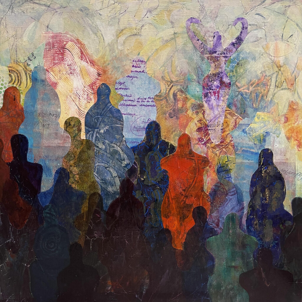 Patricia Brown&nbsp;• <em>Spirit Rising</em>&nbsp;• Acrylic on wood panel&nbsp;• 18″×&nbsp;18″&nbsp;• NFS