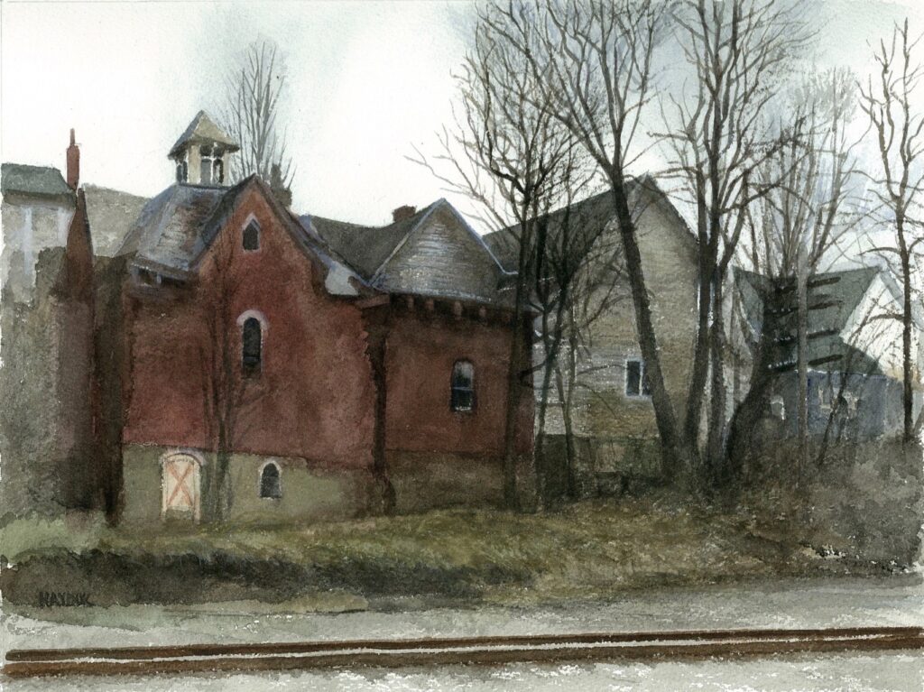 David Hayduk&nbsp;• <em>Otherside of the Track</em>&nbsp;• Watercolor on Arches paper&nbsp;• 20½″×&nbsp;16¾″&nbsp;• $400.00