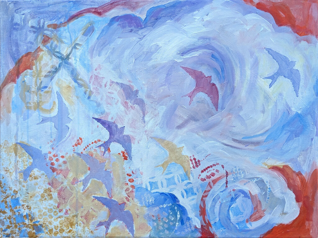 Katrina Morse&nbsp;• <em>Fly Away</em>&nbsp;• Acrylic on canvas&nbsp;• 24″×&nbsp;18″&nbsp;• $400.00