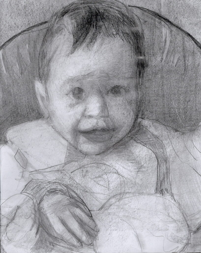 Geena Fratto&nbsp;• <em>Self-portrait (Infant)</em>&nbsp;• Graphite on paper&nbsp;• 9″×&nbsp;11″&nbsp;• $295.00