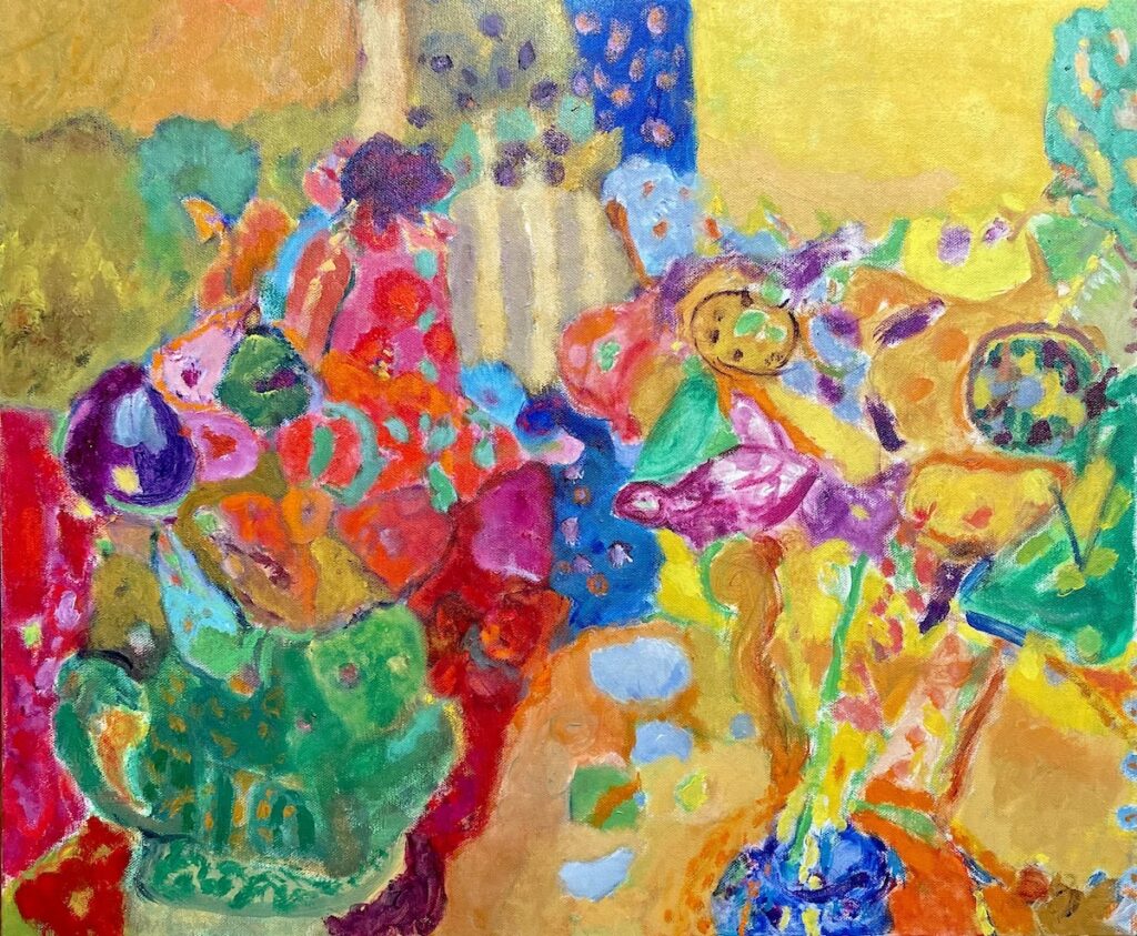Vincent Joseph&nbsp;• <em>Flower Duet—Revised</em>&nbsp;• Acrylic on canvas&nbsp;• 24″×&nbsp;20″&nbsp;• $750.00