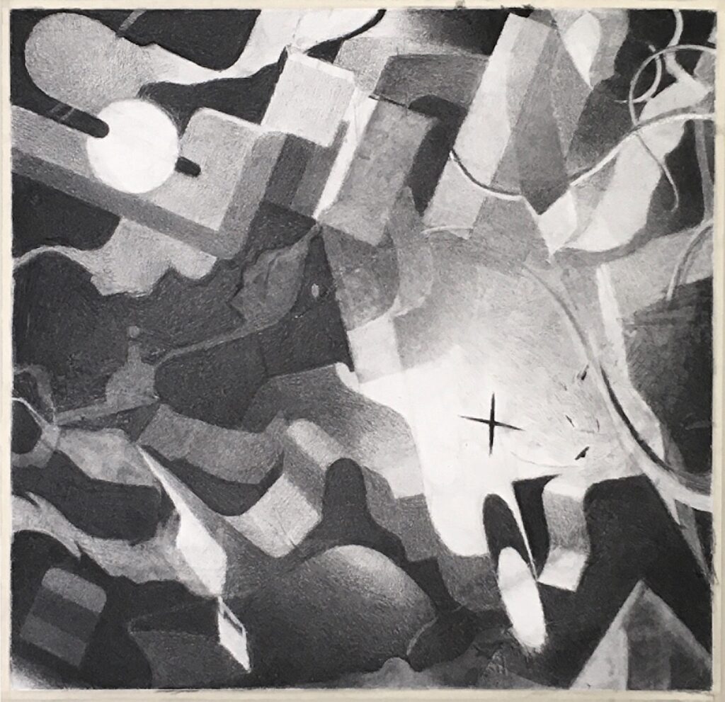 Jordan Kornreich&nbsp;• <em>Midnight Snack</em>&nbsp;• Charcoal on paper&nbsp;• 23″×&nbsp;22½″&nbsp;• NFS