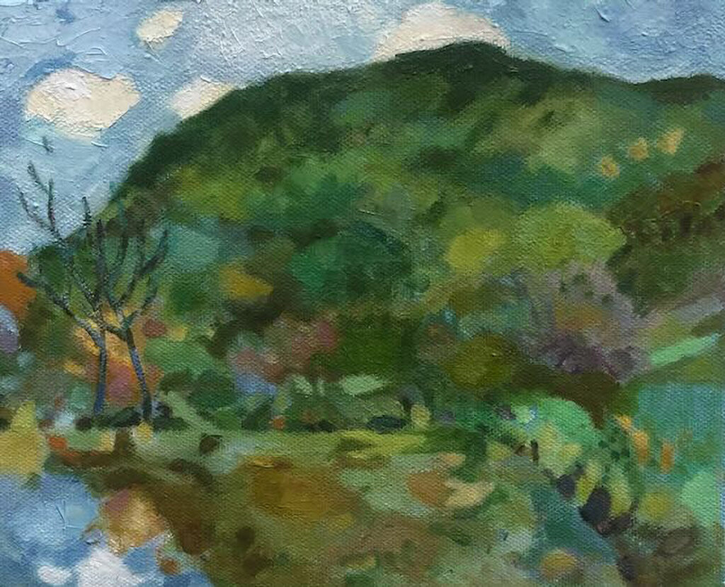Catharine O'Neill&nbsp;• <em>Rust Pond</em>&nbsp;• Water-based oils&nbsp;• 10″×&nbsp;8″&nbsp;• $275.00