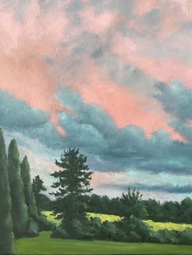 Patty L. Porter&nbsp;• <em>High Sunset</em>&nbsp;• Oil on gallery wrapped canvas&nbsp;• 11″×&nbsp;14″&nbsp;• $250.00