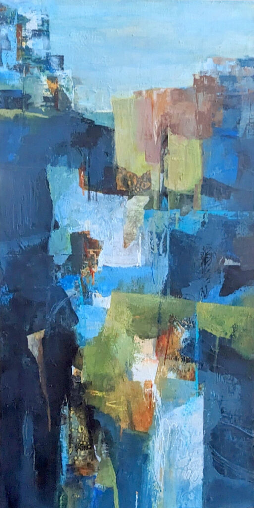 Barbara Behrmann&nbsp;• <em>Finding Home</em>&nbsp;• Acrylic on wood panel&nbsp;• 15″×&nbsp;30″&nbsp;• $450.00