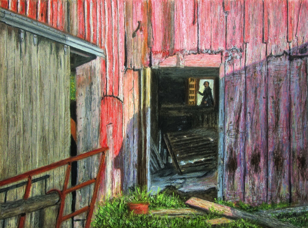 Ed Brothers&nbsp;• <em>The Visitor</em>&nbsp;• Oil pastel&nbsp;• 16″×&nbsp;13″&nbsp;• NFS