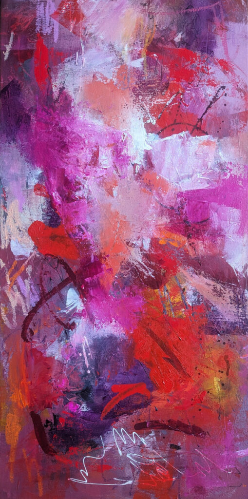 Barbara Behrmann&nbsp;• <em>Too Much Pink for Pissed</em>&nbsp;• Acrylic on canvas&nbsp;• 15″×&nbsp;30″&nbsp;• $495.00