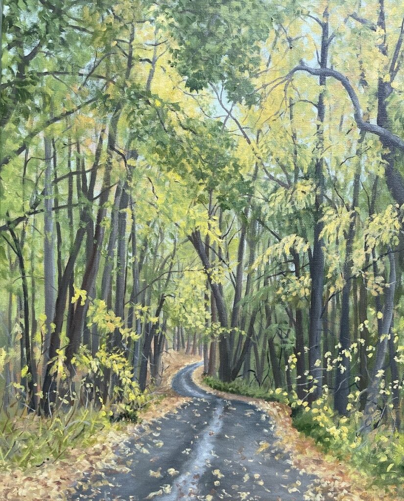 Patty L Porter&nbsp;• <em>Roads to Cayuga~Covert Cottages</em>&nbsp;• Oil on gallery wrapped canvas&nbsp;• 18″×&nbsp;24″&nbsp;• $700.00