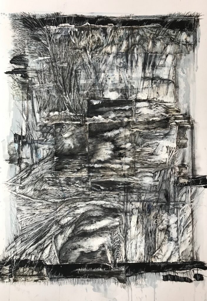 <span class="award_name">First Prize</span>Faithanne Flesher&nbsp;• <em>Climate Change</em>&nbsp;• Papers, watercolor, charcoal ink&nbsp;• 32″×&nbsp;40″&nbsp;• $1,000.00