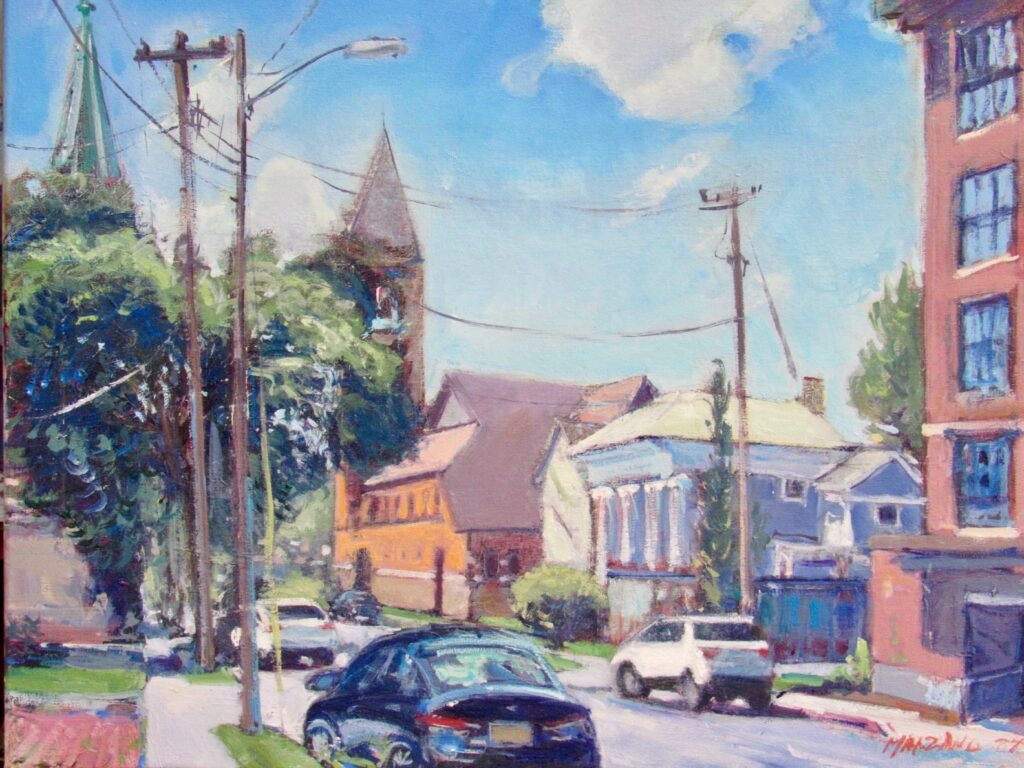 Carlton Manzano&nbsp;• <em>Seneca Street, Ithaca NY</em>&nbsp;• Oil on canvas&nbsp;• 24″×&nbsp;18″&nbsp;• $900.00