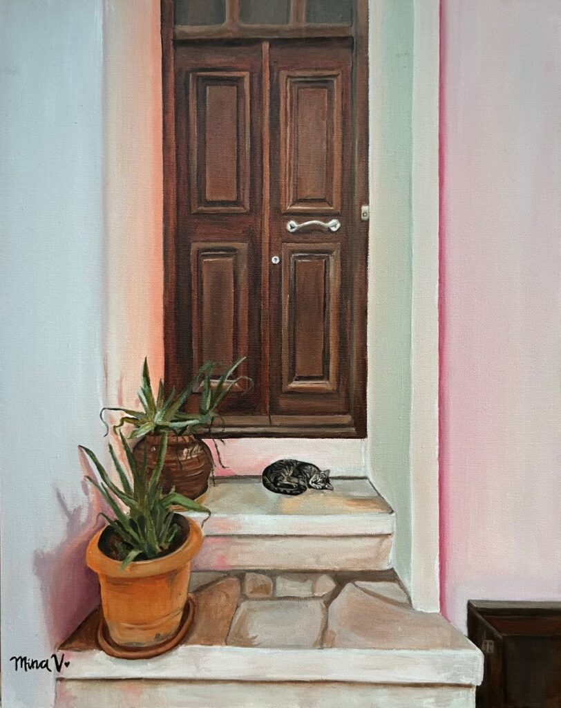 Mina Vanechanos&nbsp;• <em>Sleeping in Nisyros</em>&nbsp;• Oil on canvas&nbsp;• 16″×&nbsp;20″&nbsp;• NFS